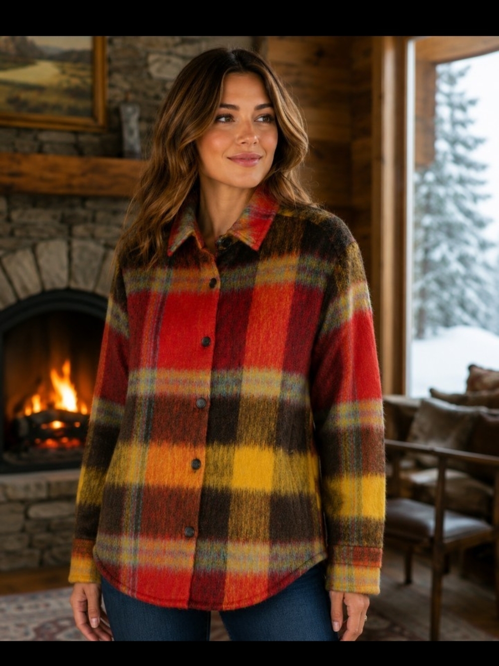 Plaid Button-down Shacket - Red Multi.